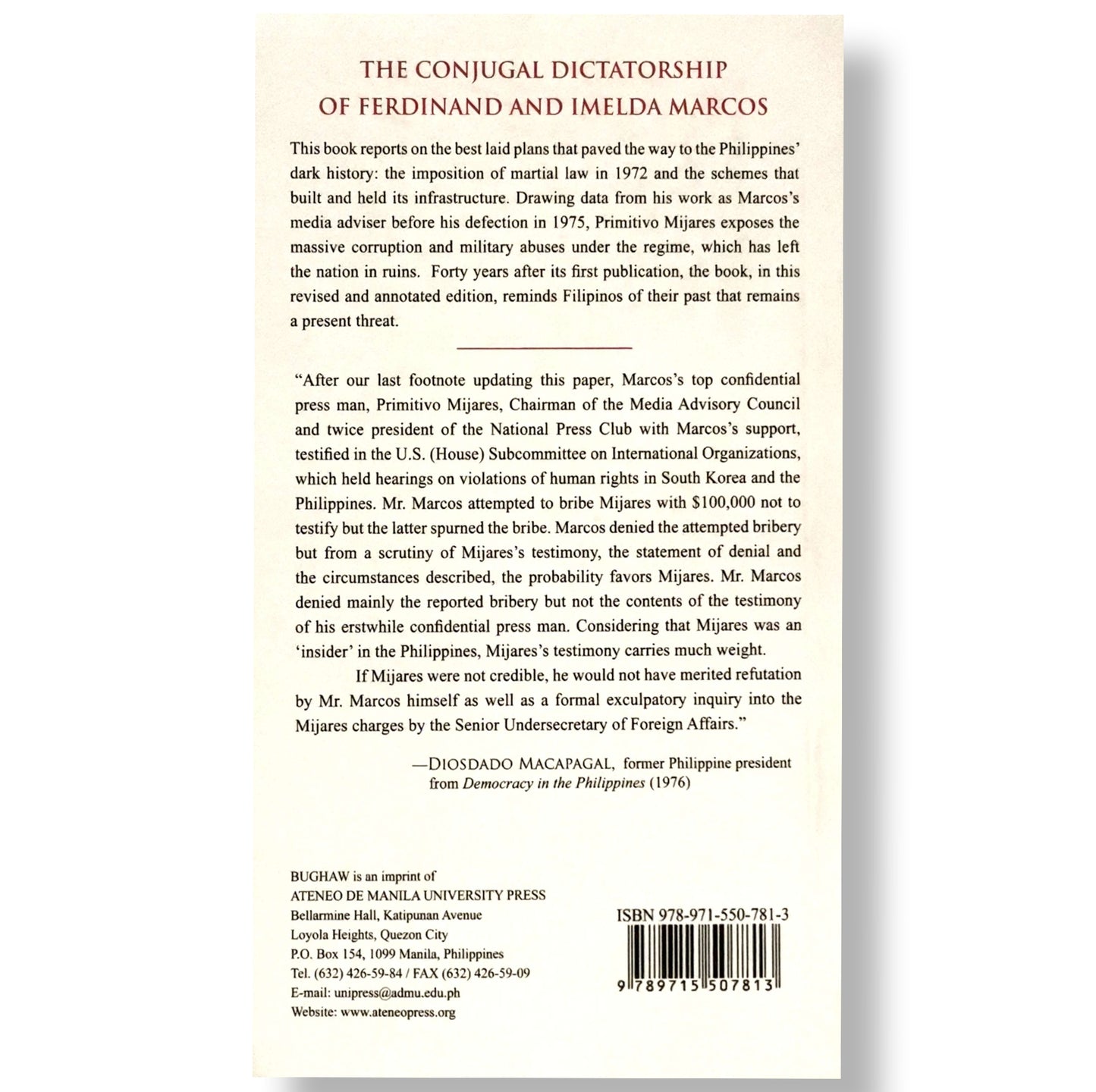 The Conjugal Dictatorship of Ferdinand and Imelda Marcos by Primitivo Mijares